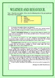 English Worksheet: Can Weather Influence Our Behaviour?
