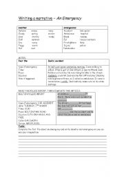 English Worksheet: writing a narrative about an emergency
