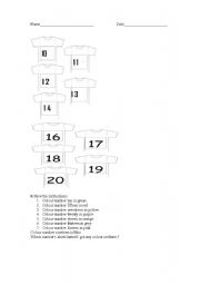 English worksheet: follow the instractions to colour the number