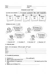 English Worksheet: Ordinal numbers, months, seasons