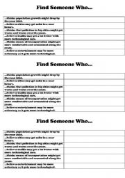 English Worksheet: Find someone who... Future Predictions