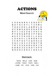 English worksheet: Actions - Word Search