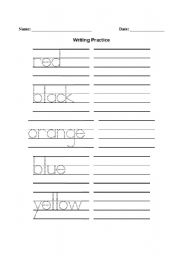 colours writing worksheet 