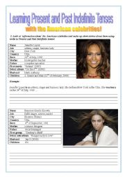 English Worksheet: Pr. and Past Ind. tenses with the American celebrities!