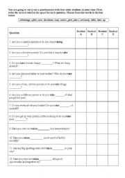 English worksheet: Expressions With Take - Questionnaire