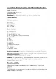 English Worksheet: Lesson plan: Giving, taking and understanding directions
