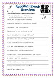 English Worksheet: reported speech exercises (with key/editable)