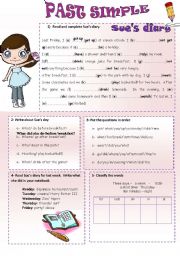 English Worksheet: PAST SIMPLE SUES DIARY (+ a short writing)