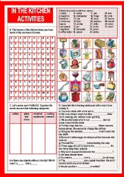 English Worksheet: In the kitchen, activities