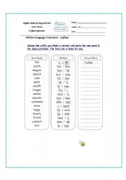 English Worksheet: suffixes