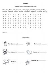 English worksheet: numbers and colours