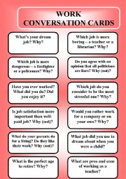 English Worksheet: Work - conversation cards (editable)