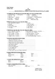 English worksheet: exam for elementary classes