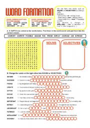 English Worksheet: WORD FORMATION - SUFFIXES (nouns & adjectives) - KEY INCLUDED