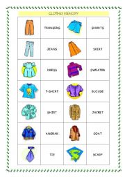 English Worksheet: CLOTHES MEMORY