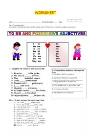 English Worksheet: possesive adjectives and verb to be