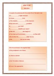 English worksheet: Review of Verb To Be