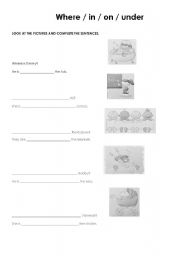 English Worksheet: in / on / under