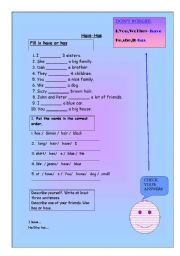 English Worksheet: have-has exercises