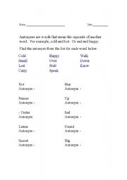English worksheet: Antonyms 