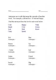 English Worksheet: Antonyms 