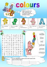 English Worksheet: colours with the carebears