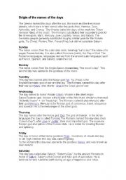 English Worksheet: Origin of the days of the week