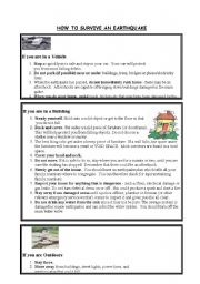 English Worksheet: Eartquakes 2: How to survive an Earthquake