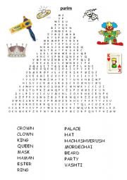 English Worksheet: purim word search