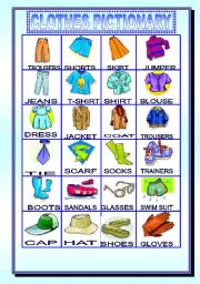 English Worksheet: clothes pictionary