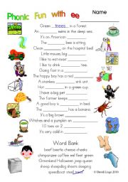 3 pages of Phonic Fun with ee: worksheet, story and key (#2)