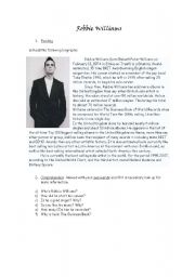 English Worksheet: Robbie Williams - Reading, Vocabulary, Writing, Song