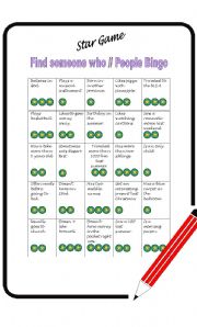 English Worksheet: Find someone who or People Bingo