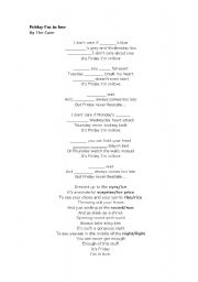 English worksheet: Friday im in love (song) vocabulary days of the week