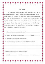 English Worksheet: My room: Reading COmprehension