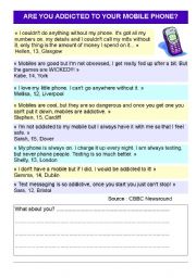 English Worksheet: Are you addicted to your mobile phone? (2page)