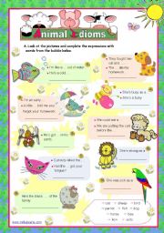 English Worksheet: Animal idioms used everyday  (2)  - for elementary/ lower intermediate students