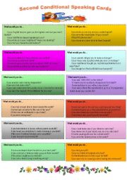 English Worksheet: 12DIFFERENT 2nd Conditional Speaking Cards +BW, 48 sentences