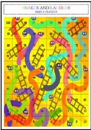 SNAKES AND LADDERS BOARD GAME + CARDS - SIMPLE PRESENT 