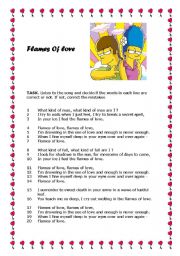 English worksheet: Flames of love (LISTENING)