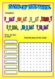 English Worksheet: Days of the week!