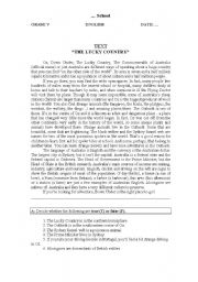 English Worksheet: The Lucky Country - Test - Level 5