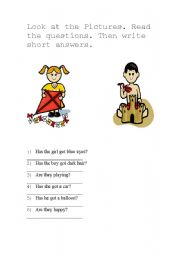 English worksheet: Short answers