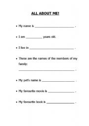 English Worksheet: All about me