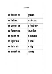 English worksheet: Similies