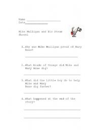 English worksheet: Mike Mulligan and His Steam Shovel