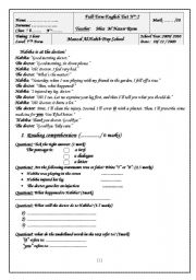 English Worksheet: 7 Th Form Full-Term Test (Term 2)