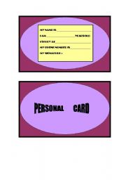 English worksheet: personal card