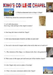 English worksheet: Kings College Chapel quiz