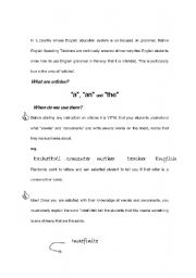 English worksheet: Understanding articles a, an and the